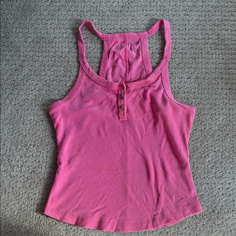 Anthropologie Pink Ribbed Henley Racerback Tank